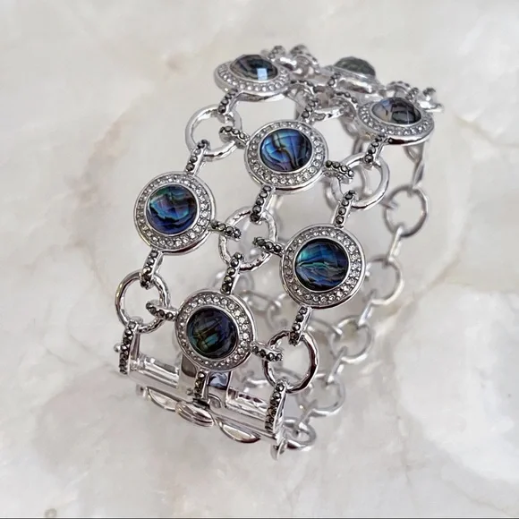 Silver Tone Hematite Labradorite CZ Cuff Bracelet